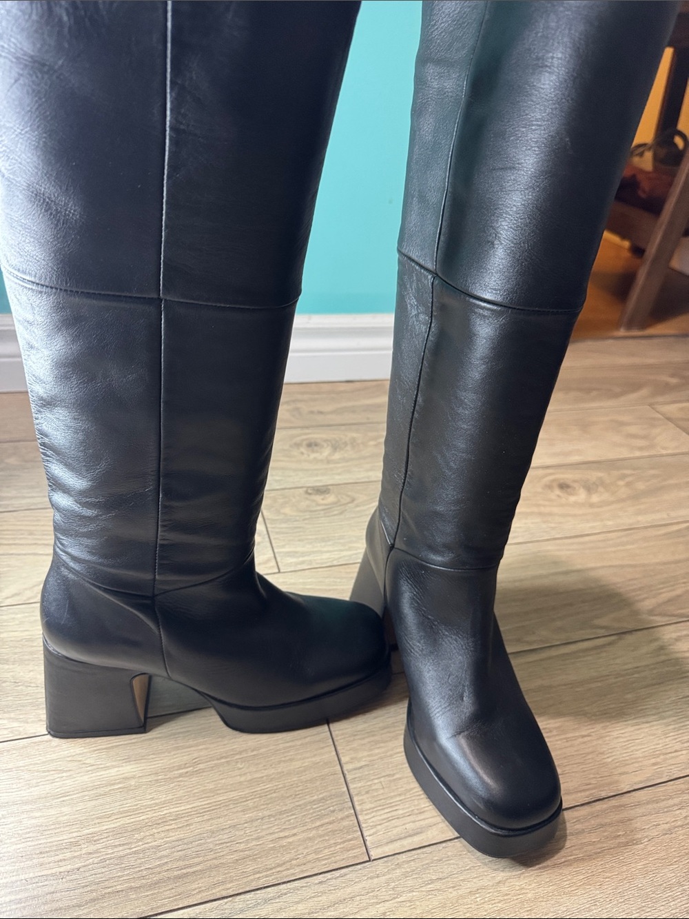 L’intervalle platform Black Leather Knee-High Boots - Picture 3 of 12